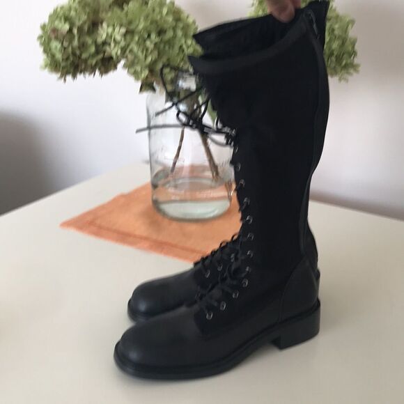 Free People Trickum Black Leather Mesh Knit Zip Tall Boots size 39 - Picture 7 of 15